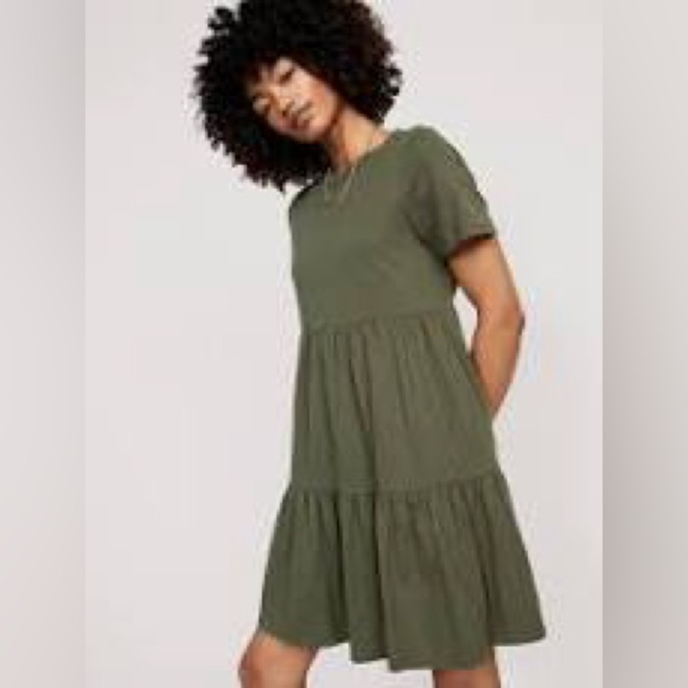 Old Navy EveryWear Slub-Knit Tiered Mini T-Shirt Swing Dress for Women Green M